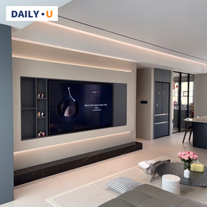 Cabinet <span class=keywords><strong>TV</strong></span> in stile moderno personalizzato <span class=keywords><strong>con</strong></span> <span class=keywords><strong>pannello</strong></span> <span class=keywords><strong>porta</strong></span> in Rattan <span class=keywords><strong>con</strong></span> <span class=keywords><strong>pannello</strong></span> rivestito in pietra <span class=keywords><strong>con</strong></span> <span class=keywords><strong>pannello</strong></span> a strato decorativo incorporato - Product Image 2