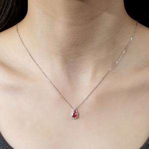 MSN-1041 Anillo de Oro Blanco de 9K con Diamante Rojo de Corte Pera Cultivado en Laboratorio, Joyería Romántica para Mujer - Product Image 4