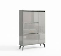 Lemari Sepatu Ultra Tipis Ramah Lingkungan Modern Tahan Lama 3 Laci Lipat 1 Pintu Samping Finishing Abu-abu Mengkilap Desain Hemat Ruang