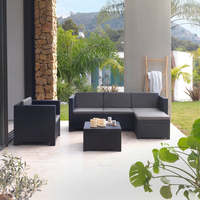 Conjunto de Muebles de Jardín Ecológicos Contemporáneos de Plástico Reciclado - Sofá Manhattan, Puff y Sillón para Exteriores (Capacidad para 4 Personas)