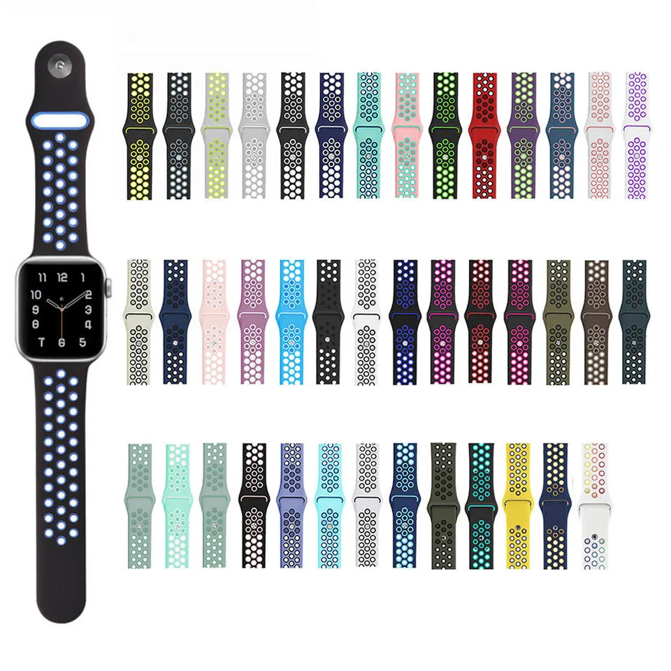 Wholesale Double Colors Silicone Rubber Sport Waterproof Replacement Bands For Apple Watch