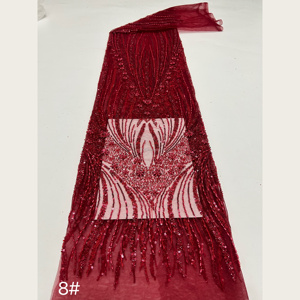 Tissu en dentelle de tulle <span class=keywords><strong>à</strong></span> sequins perlés tissé métallique style Art Déco G4097, 100 % polyester, 8 couleurs, pour robes de soirée Charleston des années 20 pour filles - Product Image 3