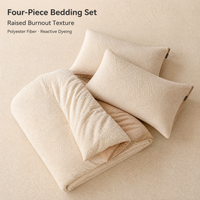 Parure de lit 4 pièces en velours de lait polyester texturé, motif brûlé, teinture réactive, avec housse de couette