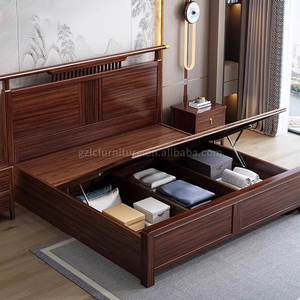 Base de <span class=keywords><strong>Cama</strong></span> Moderna King/Queen con <span class=keywords><strong>Cajones</strong></span> de Almacenamiento de Madera Maciza y Respaldo Alto para Dormitorio Familiar u Hotel - Product Image 4