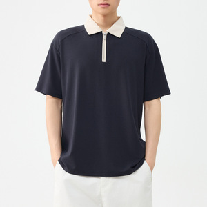 <span class=keywords><strong>เสื้อโปโล</strong></span>ผู้ชายทรงหลวม สีกรมท่าล้วน คอปกตัดสี ผ้าคุณภาพสูง แห้งเร็ว ไม่ยับง่าย พร้อมโลโก้สั่งทำพิเศษ - Product Image 1