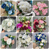 Fleurs artificielles en soie pour cadeaux de mariage, bouquet de mariée fait main, décoration pour la fête des mères et la rentrée scolaire
