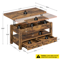 Combohome Salon Table d'appoint carrée multifonctionnelle en bois Table centrale réglable en hauteur Table basse élévatrice à thé