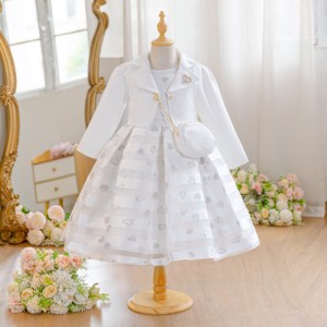 Conjunto <span class=keywords><strong>de</strong></span> Vestido <span class=keywords><strong>de</strong></span> Fiesta para Niñas <span class=keywords><strong>de</strong></span> 5 a 10 Años con Estampado <span class=keywords><strong>de</strong></span> Corazones, Abrigo <span class=keywords><strong>de</strong></span> Tweed a Juego y Bolso Bandolera - Venta al por Mayor - Product Image 3