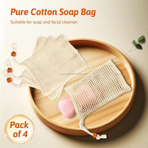 Sac à savon en coton naturel avec logo personnalisé, pochette en filet écologique pour savons exfoliants moussants à séchage rapide, mini sac en filet - Product Image 6