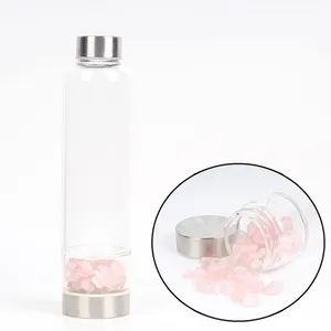 Garrafa de água de vidro com alto teor de borosilicato espessante personalizada barata de fábrica de 550ml com tampa de aço inoxidável