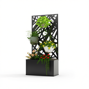 Jardinera moderna con panel de privacidad, macetero metálico para macetas y plantas, uso en exteriores - Product Image 1