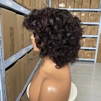 Peluca de Cabello Humano Brasileño Corte PIXIE con Flequillo para Mujeres Negras, Densidad del 200%, Corta con Movimiento, Hecha a Máquina, Económica