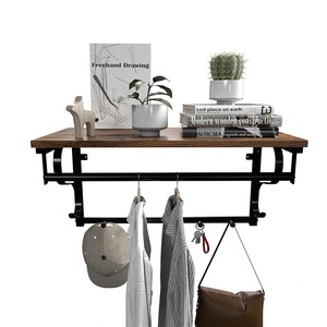 Salle de bains Cuisine Maison <span class=keywords><strong>Design</strong></span> Flottant Décoratif Porte-Manteau <span class=keywords><strong>En</strong></span> Métal Étagère Murale <span class=keywords><strong>En</strong></span> <span class=keywords><strong>Bois</strong></span> Patère Murale - Product Image 2