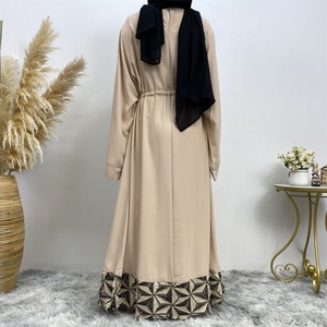 6402# Fashion Simplicity Nida <b>Fabric</b> With Small <b>Sequins</b> Tassel Front Pockets Casual Hidden Belt Crew Neck Muslim Dress - Product Image 6