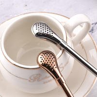 Vente en gros de cuillère en paille 304 en acier inoxydable pour bar à boissons cuillère à filtre à café pailles à thé argentées roses dorées Bombilla