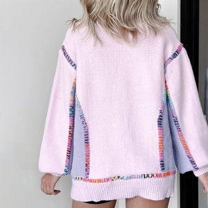 Suéter de punto elástico de manga larga para mujer, cuello redondo, ajustado, informal, color liso, para otoño - Product Image 6