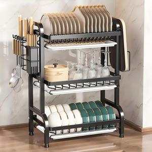 Tùy Chỉnh Kim Loại Món Ăn drainer Giá Bát Thép Carbon Bồn Rửa Nhà Bếp Tổ Chức Với Đũa Chủ Bộ Đồ Ăn Giải Pháp Lưu Trữ - Product Image 1