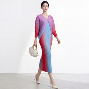 Women's <b>Plus</b> <b>size</b> Collar Puff Sleeve <b>Chiffon</b> A-Line Miyake <b>Dress</b> Gradient Color Classic Casual Natural Waist Evening <b>Dress</b> - Product Image 4