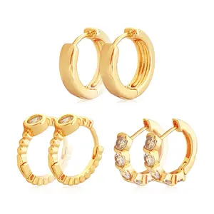 Women accessories jewelry rhinestone diamond gold plated customized alloy hoop clip on set Earrings for women