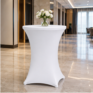 High Quality White Cocktail Spandex Table Cover <b>Round</b> Highboy Stretch Fitted <b>Tablecloth</b> For Hotel Banquet - Product Image 1