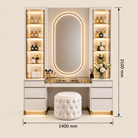 Coiffeuse moderne avec miroir LED, plateau en verre, tiroirs organisateurs de bijoux, table de maquillage de luxe pour chambre à coucher, mobilier sur mesure