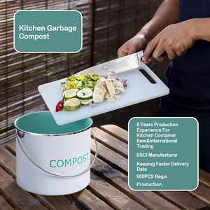 Round Shape Steel Compost <strong>Bin</strong> Indoor <strong>White</strong> Metal Green Lid <strong>Kitchen</strong> Compost <strong>Bin</strong> With Charcoal Filter &amp; Steel Handle - Product Image 2