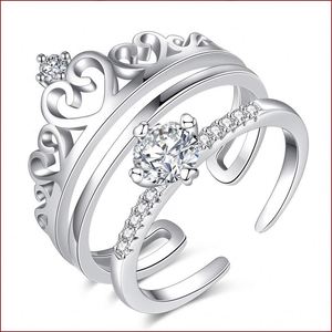 Anillos De Pareja Platinum Plated Wedding Zircon <b>Couple</b> <b>Ring</b> for Men Women Romantic Crown Adjustable Open Zircon Shiny <b>Ring</b> - Product Image 1