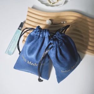 Sang trọng màu xanh giả da lộn dây rút quà tặng nước hoa Pouch dập nóng logo nhung da lộn bụi gói Pouch Túi - Product Image 3