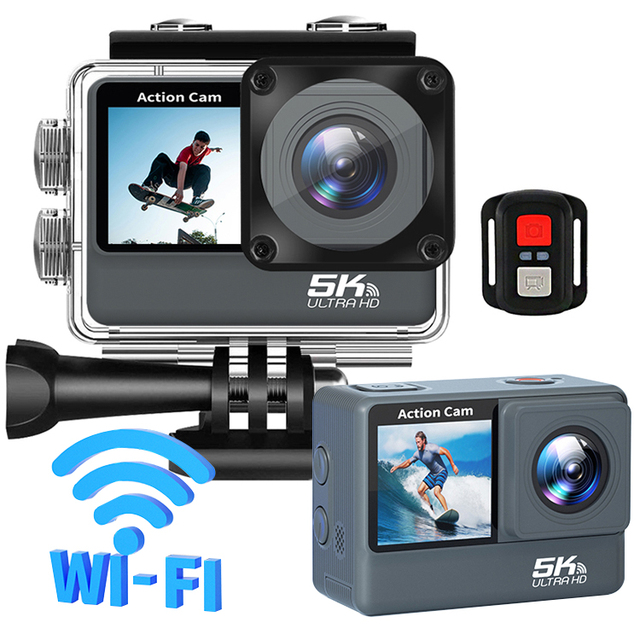 Action Sports Cameras with Remote Control Waterproof Case Accessories WiFi Transfer Anti Shake 5K Video Camera for Photography