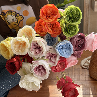Fleurs artificielles en soie-3 têtes de colle Austin Rose Design pour Noël Saint Valentin Nouvel An Décorations Utilisation intérieure/extérieure