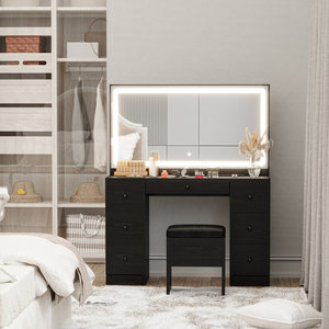 Coiffeuse de maquillage Offre Spéciale coiffeuse de maquillage avec lumières LED tiroir de rangement rotatif rétractable de grande capacité - Product Image 4