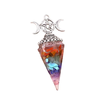 Antique Argent Hexagonal Pilier Résine Puce Pierres Précieuses Pendentif Sculpté À La Main Divination Sorts Pierre Naturelle Bijoux pour Cadeaux