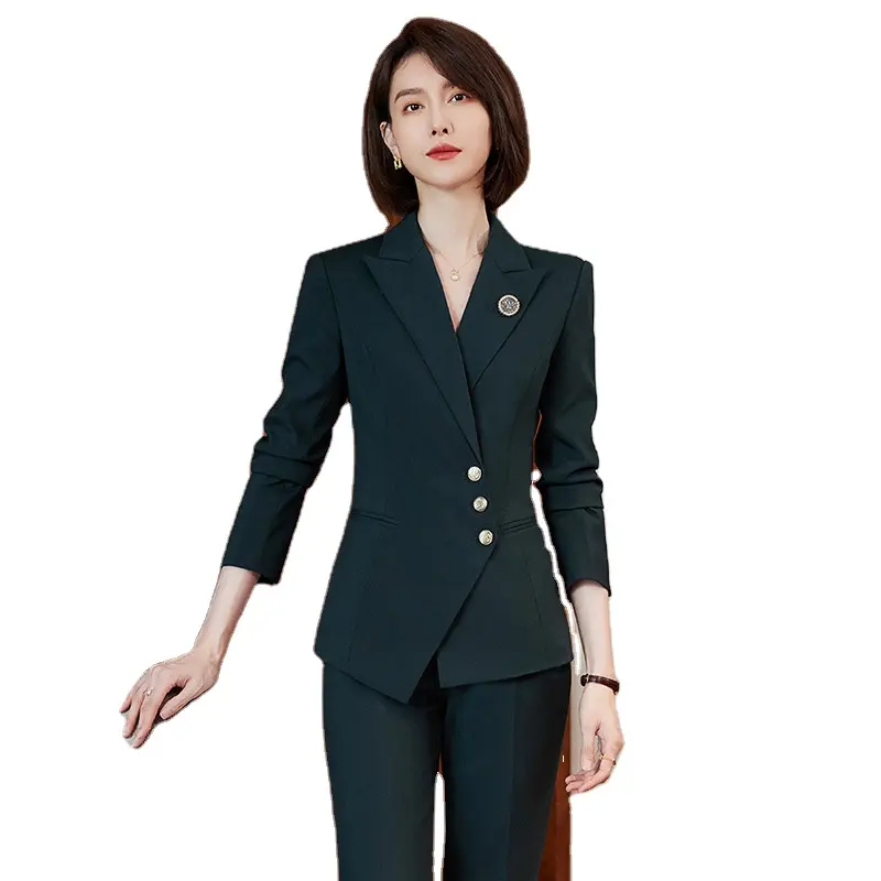 high-quality Ladies Fashion Black Two Piece Hot Office Sets Long Blazer And Pants Uniform OEM Formal Business Suits Women