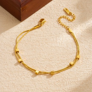 Gold Plated Double Layered Beaded Square Stainless Steel Bracelet For Women Geometric Design Gift Jewelry - Product Image 2