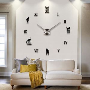 Creative Cat <b>Wall</b> <b>Clock</b> 3D Frameless Digital <b>Clock</b> DIY <b>Wall</b> Stickers Mute <b>Clock</b> for Home Office Pet Store <b>Decoration</b> - Product Image 5