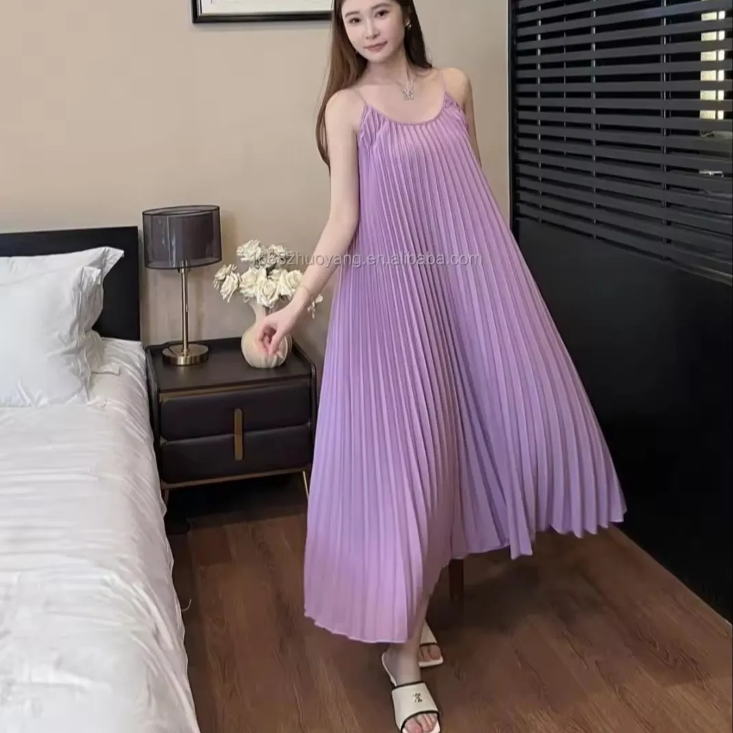 Clothing Manufacturers Custom Summer Fashion Casual Women'S Clothing Loose Sling Pleated Long Dress For Women