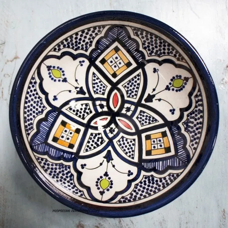 Plato de cerámica marroquí, Plato decorativo plato de servicio de vajilla de cerámica, placa colgante de pared placa de pared de cerámica