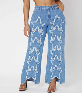 <span class=keywords><strong>Jeans</strong></span> asimmetrici con Logo personalizzato da <span class=keywords><strong>donna</strong></span> alla moda con tasche inclinate con motivo a stella - Product Image 2