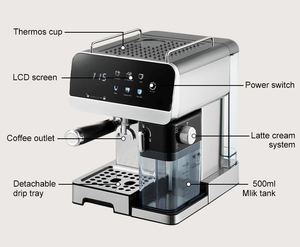 เครื่องชงกาแฟเอสเพรสโซ่กึ่งอัตโนมัติ สแตนเลสสตีลรุ่นใหม่ ปี 2025 พร้อมหม้อต้มคู่ ระบบทำคาปูชิโน่/ลาเต้ ระบบทำน้ำร้อน และถังนม - Product Image 2