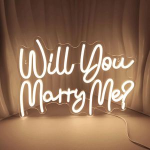 ป้ายไฟนีออน LED ขนาดใหญ่ "Will You Marry Me" สำหรับขอแต่งงาน แสงสีขาวเย็นสะดุดตา งานหมั้น วันวาเลนไทน์ - Product Image 1