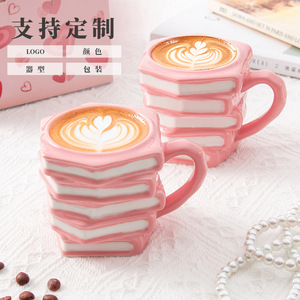 Custom Made Ceramic Book Mug Pink Creative Coffee <b>Cup</b> With Handle Reusable Gift For Presents 2025 - Product Image 4