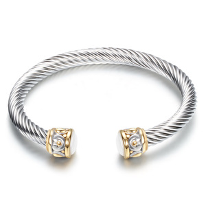 Bracelet en fil torsadé bicolore en acier inoxydable, or et noir, bijoux de mode unisexe - Product Image 4