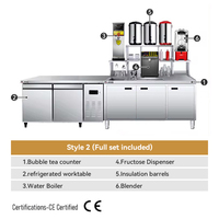 Comptoir de Bar à Thé Boba en Acier Inoxydable avec Station à Lait, Table Réfrigérante Personnalisée et Évier pour Bar à Bubble Tea