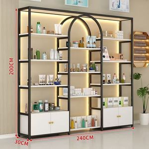 Étagère de présentation cosmétique moderne blanche avec éclairage LED et armoires de rangement pour usage en magasin de détail - Product Image 3