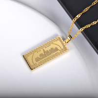 Collier Vintage en or pour hommes, nouvel an, pendentif de billets de banque, bijoux d'argent riche, en or