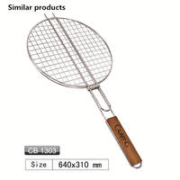 Rail de forme ronde support de gril de barbecue panier de gril de barbecue rond manche en bois pour le camping en plein air sac de Logo personnalisé emballé outil de Type bâton