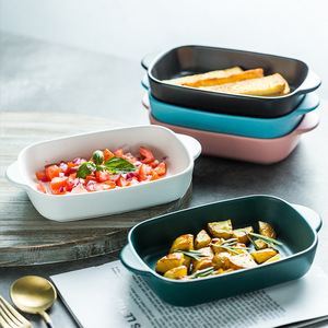 จานอบเซรามิกทรงสี่เหลี่ยมแบบนอร์ดิก จานข้าวอบ ดีไซน์หูจับคู่ <span class=keywords><strong>ใช้</strong></span><span class=keywords><strong>กับ</strong></span><span class=keywords><strong>ไมโครเวฟ</strong></span>และเตาอบได้ ภาชนะสำหรับใช้ในครัวเรือน - Product Image 2