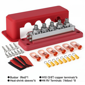 600A Busbar 5-Stud M10 Copper <b>Terminal</b> Block Red High Current Screw Connection - Product Image 3