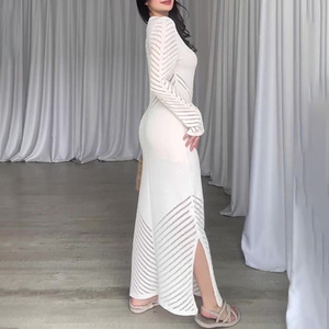 Robes moulantes longues à col rond en maille ajourée taille haute pour femme – Collection Automne Tendance - Product Image 4