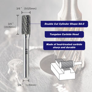 Dũa quay bằng cacbua vonfram SA-3, hình trụ, cắt đôi, 1 cái - Product Image 3
